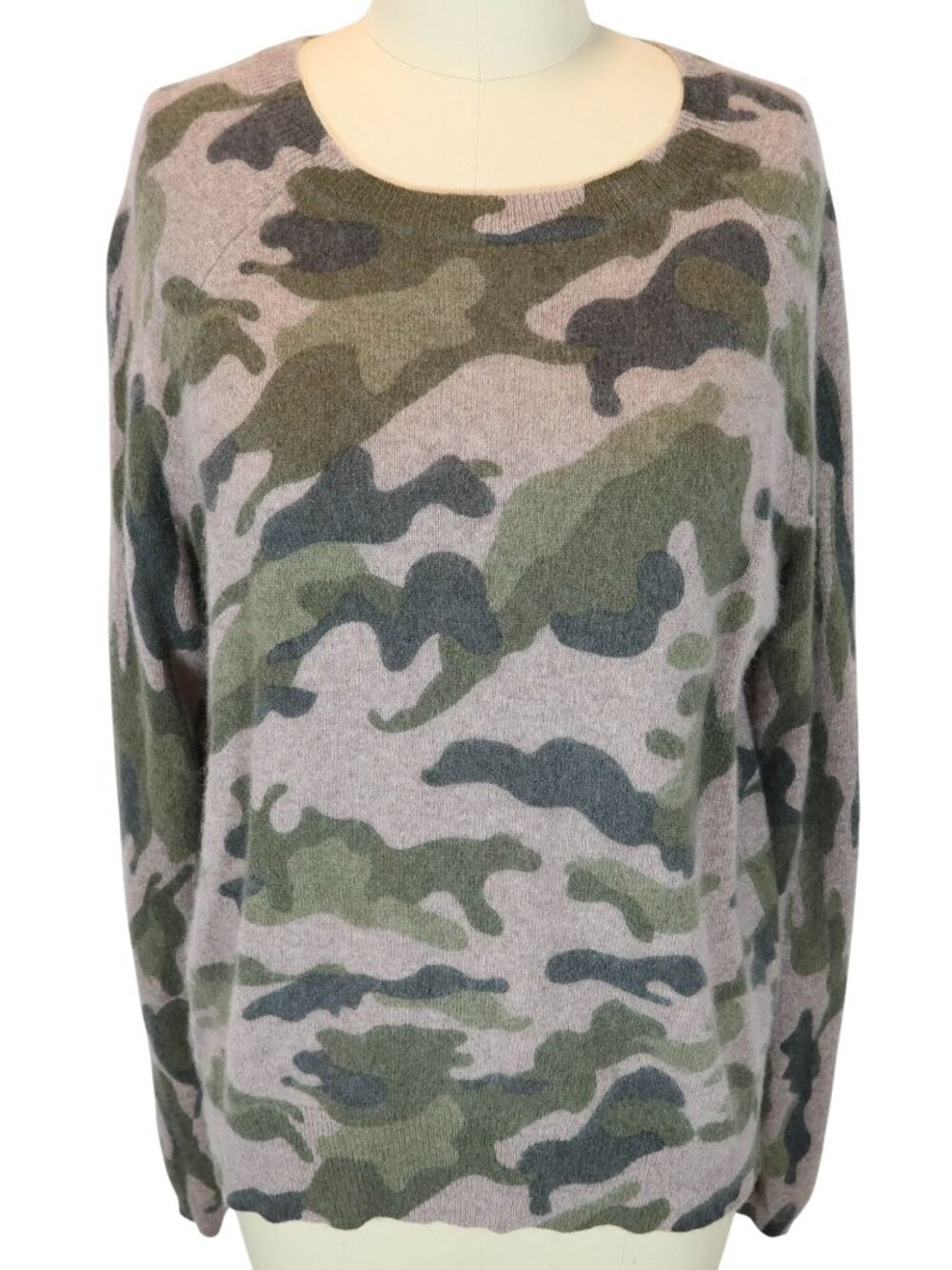 M MAGASCHONI 100% Cashmere Camo Pullover Sweater Size L Camouflage Crew Neck